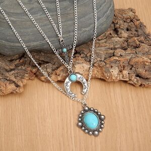 Silver and Turquoise Layered Necklace Set